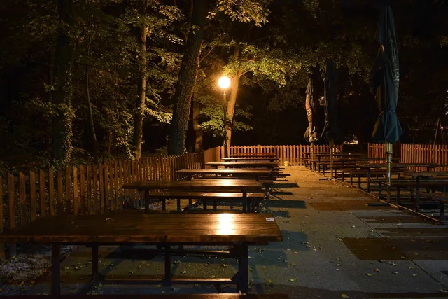 night, pub, night pub, tables, emptiness, light, trees, nature, tavern, taproom. Brewery and taproom service pricing, compared term by term