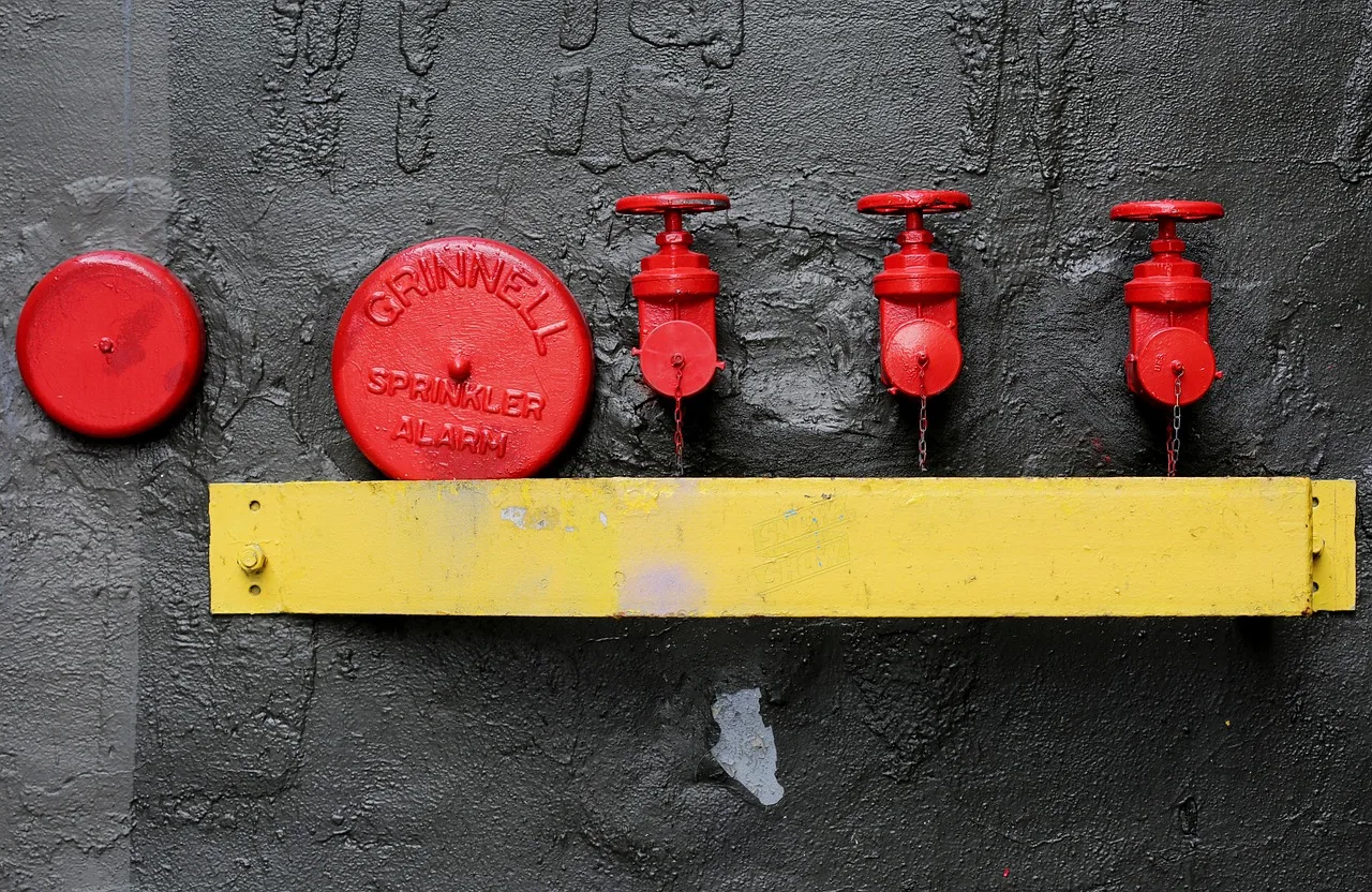 valves, sprinkler, water, pipe, pressure, pipeline, technology, emergency, plumbing, control, safety, nature, fire hydrant, alarm, sprinklers, red, yellow, wall, gray fire, gray emergency, gray safety. OSHA safety compliance checklist for small US taprooms